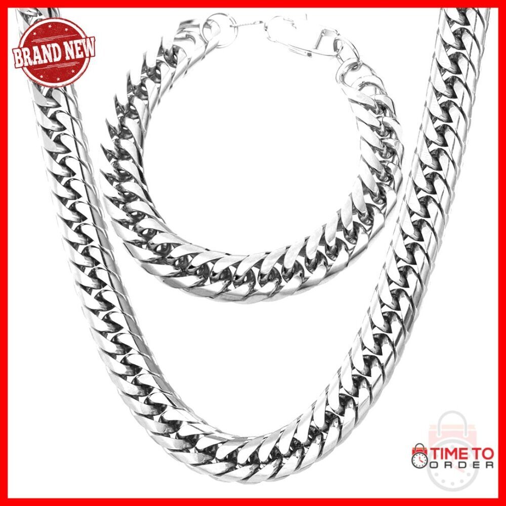 Stainless Steel Cuban Link Chain Necklace, 12mm Width, 22-30 Inches, Hip Hop